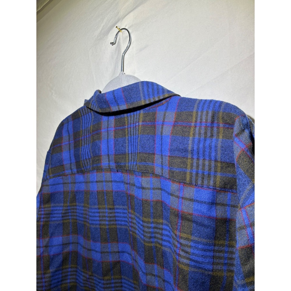 Private Club Mens Blue Black Plaid Flannel Shirt Long Sleeve 100% Acrylic Sz LT - Picture 7 of 7